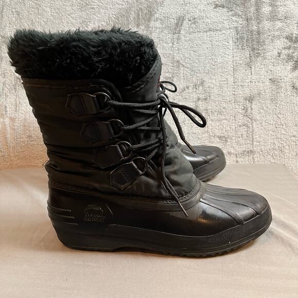 SOREL Sz‎ 9 Black Rubber Soled Winter Lace Boots Women’s - Picture 1 of 6